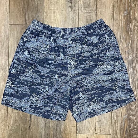 Tori Richard Other - Tori Richard Hawaiian Print Swim Trunks XL Elastic Waist Embroidered Pockets EUC